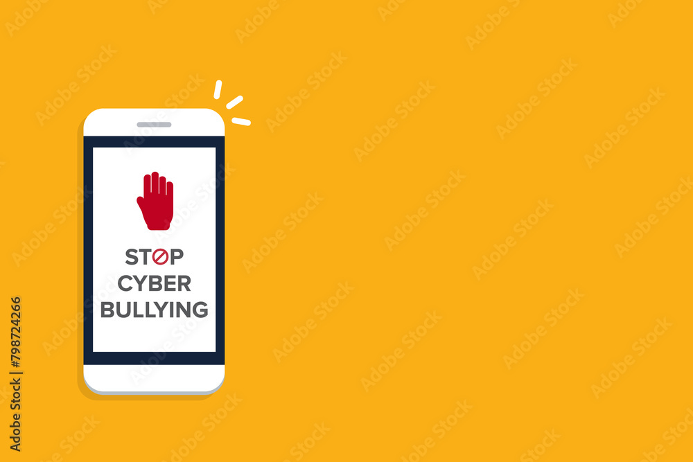 Stop Cyberbullying. Mobile phone with message to stop hurting the mind of others through social media. Stop Cyberbullying. Mobile phone with message to stop hurting the mind of others through social media.
