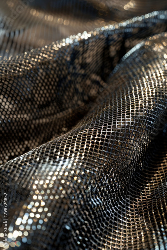 Textured surface of metallic mesh, featuring interwoven strands and reflective properties. Metallic mesh textures offer a modern and industrial backdrop