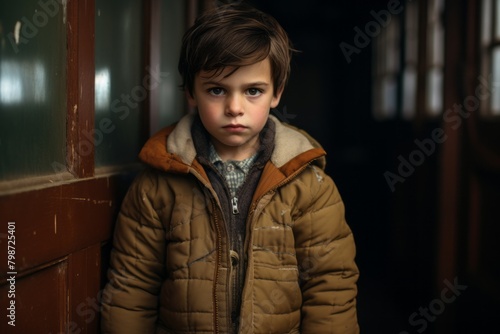 Portrait of a little boy in a warm jacket looking at the camera © Stocknterias