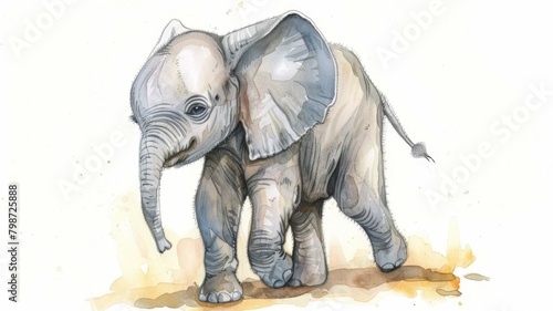 Cute Baby Elephant Whimsically Illustrated in Watercolor © Mickey
