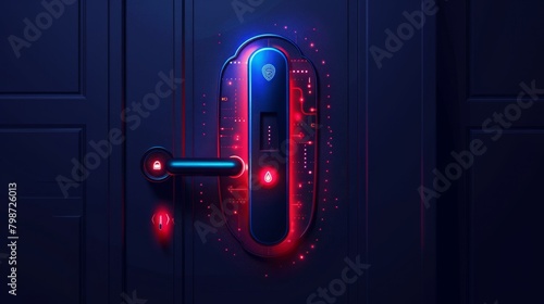 Smart Home Technology: A vector illustration of a smart door lock with a fingerprint scanner