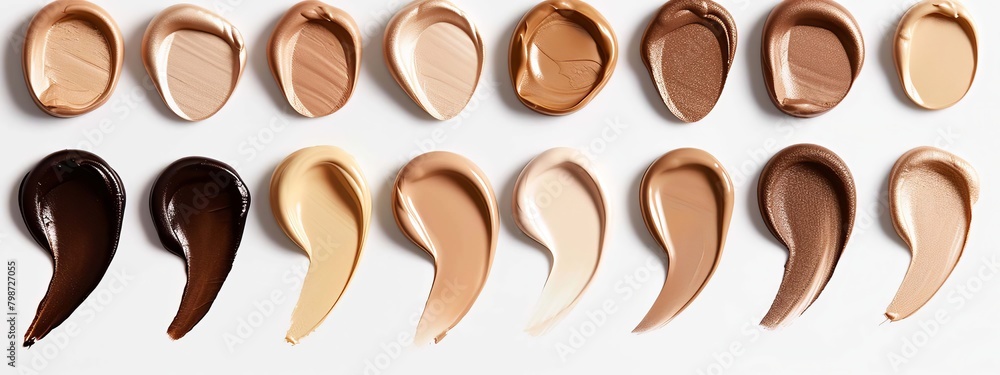 Different shades of foundation isolated on white background, Generative AI, Different shades of foundation isolated on white background, Generative AI,