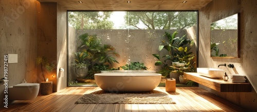 modern bathroom with bathtub as part of it photo