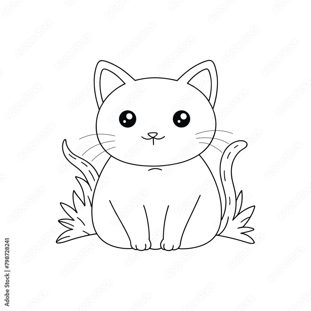 Fototapeta premium Cute Cat Vector Black and white illustration, Vector Art of baby kitty vector