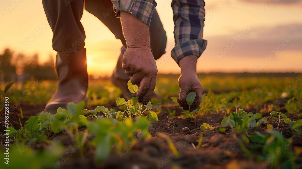 farmer sows vegetable seeds on prepared soil, Generative AI, farmer sows vegetable seeds on prepared soil, Generative AI,