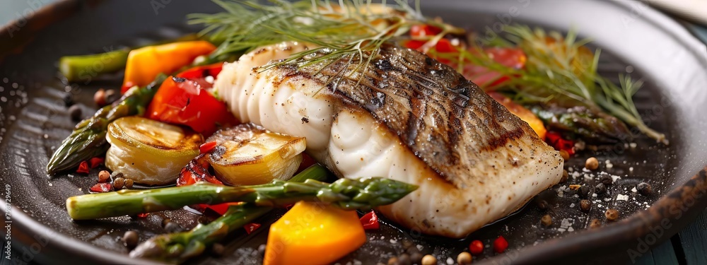 steak of fried fish with vegetables, Generative AI, steak of fried fish with vegetables, Generative AI,