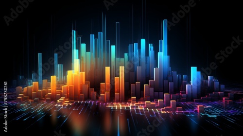 A 3D rendering of a city made of colorful blocks with a black background.