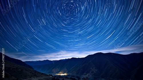 Star trails over the mountains