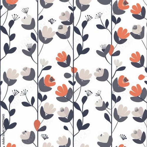 A floral patterned wallpaper with a blue and white background
