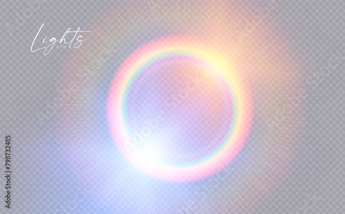 Rainbow circle light effect. Dispersion of beam. Sun light effect for immersion in atmosphere. © feaspb