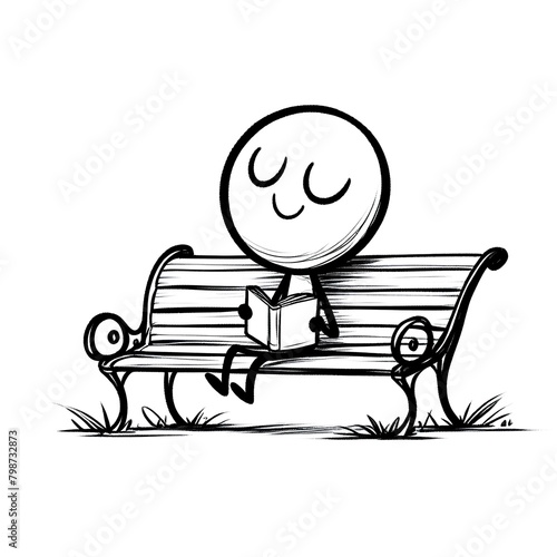 stick figure sitting on a park bench and holding a book