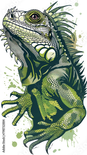 Vibrant Green Iguana T-Shirt  Design Graphic for Fashion Lovers photo