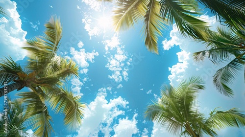 palm trees on the beach on sunny sky background