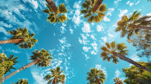 palm trees against background of sunny sky