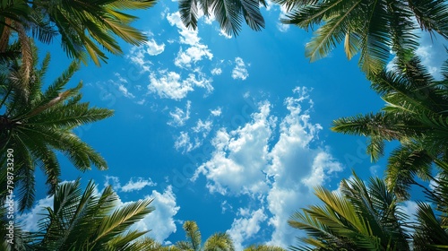 palm trees on sunny sky background with copy space