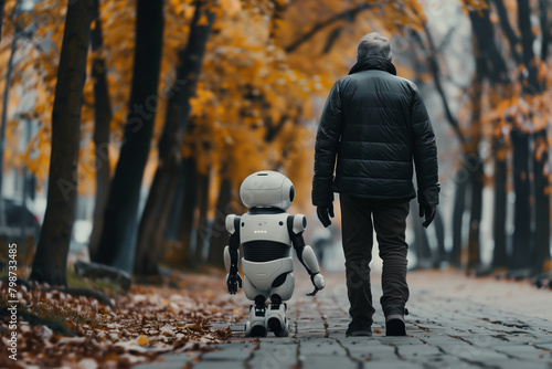 heartwarming photo illustrating the role of a robot companion in supporting humans, showcasing the compassion and assistance provided by technology in our daily lives,