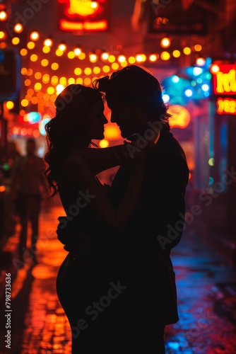 Vibrant nightlife scene with dynamic dancing silhouettes and colorful lights in the background creates an electrifying ambiance