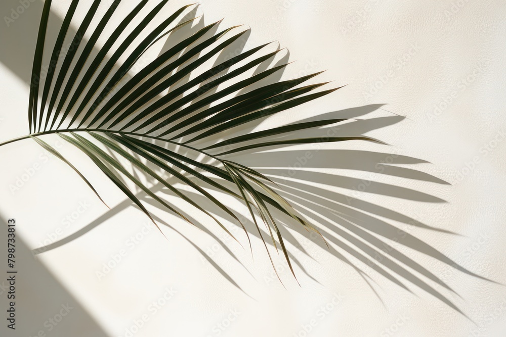 Palm leaf on white wall and shadow. Palm leaf on white wall and shadow.