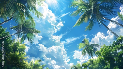 palm trees on sunny sky background 