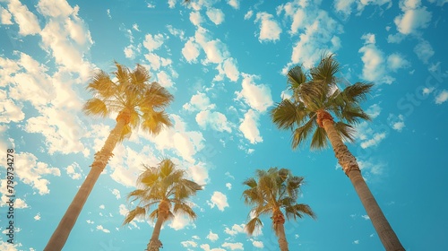 palm trees on sunny sky background 