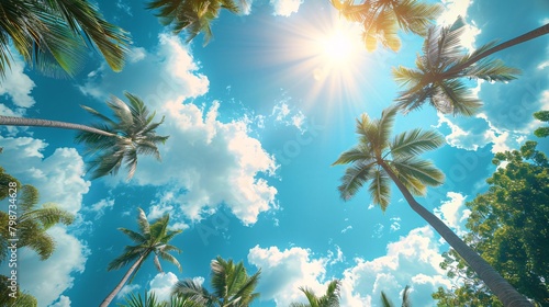 palm trees on sunny sky background  © Spyrydon