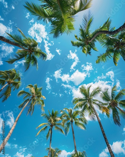 palm trees on the beach on sunny sky background