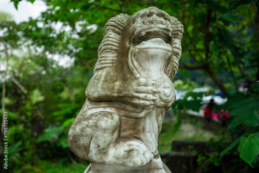 Taiwan, Hualien, Taroko, Sand Card Walk, Bridge Pier, Stone Carving Lion,