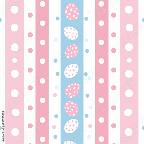 A pink and blue striped background with a row of eggs in the middle