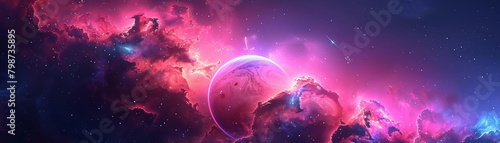 Space Exploration Theme  Deep space background with planets, stars, and a glowing nebula, creating a captivating and inspiring wallpaper illustration photo