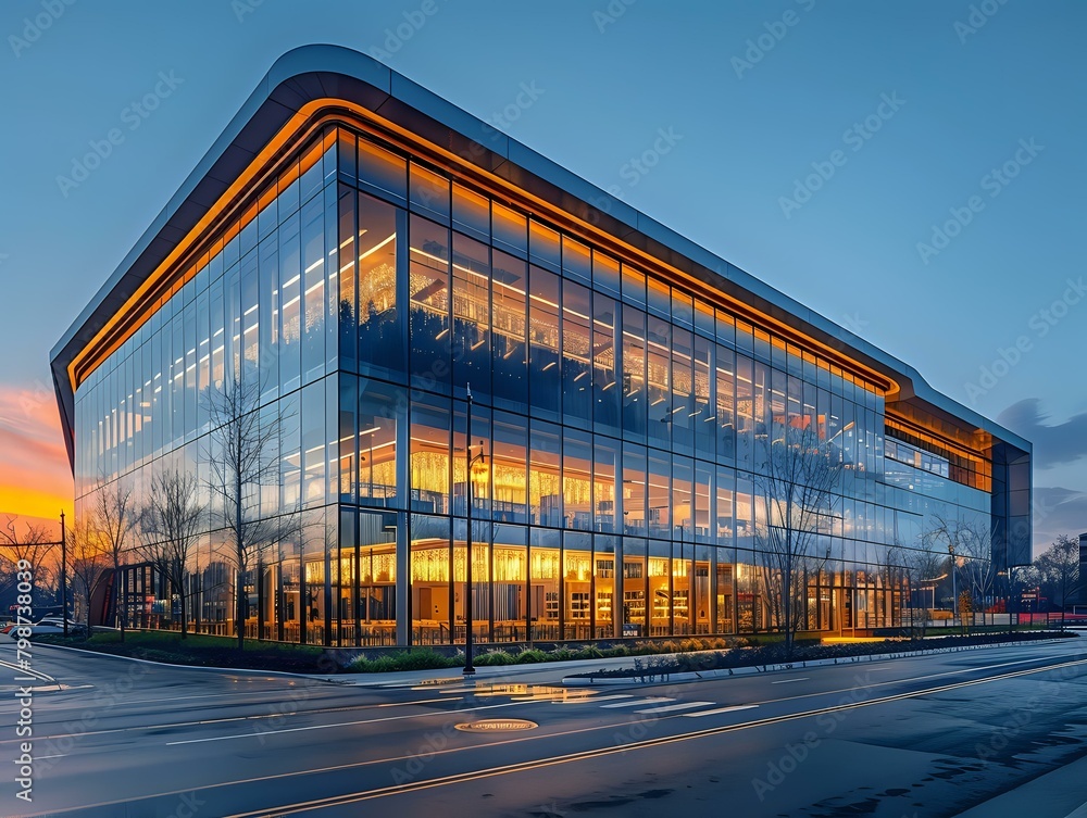 Obraz premium Modern Architecture Illuminated at Dusk
