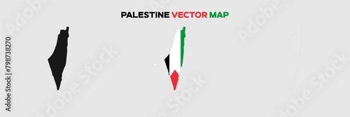 Palestine Map Vector Pack. Map with Flag. Gray Map Silhouette. Gray Outline Map. Editable EPS file. 