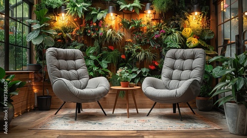 A podcast or interview setup featuring two chairs in the room
