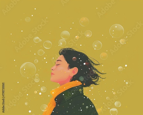 A person surrounded by bubbles, symbolizing the Geminis lighthearted and funloving spirit , photo