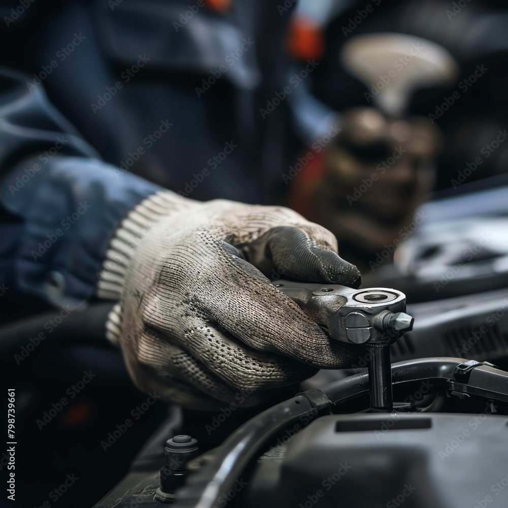 Car mechanic working on a car engine. Car mechanic working on a car engine.
