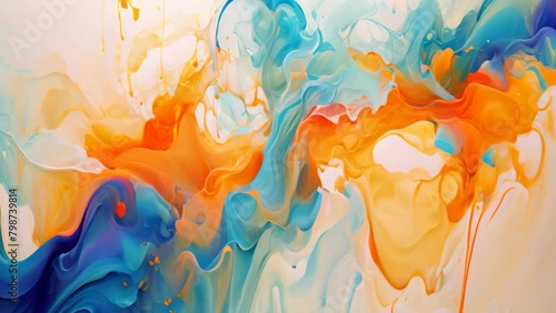 Abstract Painting With Blue and Orange Colors, Play with orange and blue hues on a canvas to make them seem like splashing waters photo
