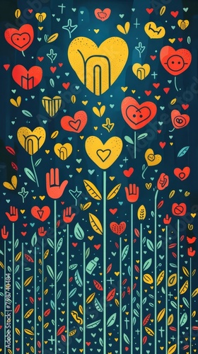 Wallpaper Mural Vibrant Symbols of Charitable Causes - Illustrated Fundraiser Backdrop Torontodigital.ca