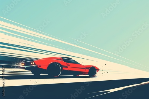 Retro Sunset Racing Car Illustration