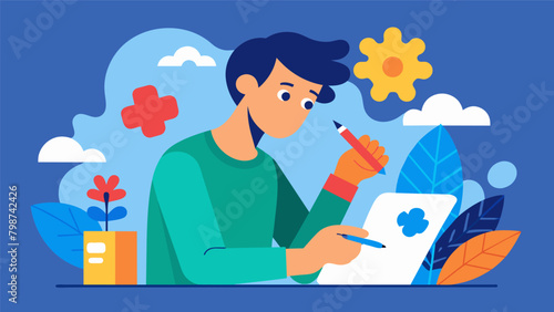 A poet with autism writes deeply personal and reflective pieces often exploring the complexities of human emotion and relationships from a. Vector illustration