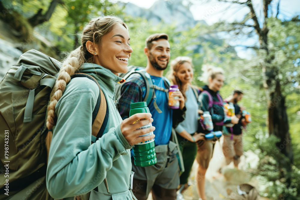 A group of friends enjoys a hike, each holding their preferred health supplement, camaraderie and dedication to holistic wellness. A group of friends enjoys a hike, each holding their preferred health supplement, camaraderie and dedication to holistic wellness.