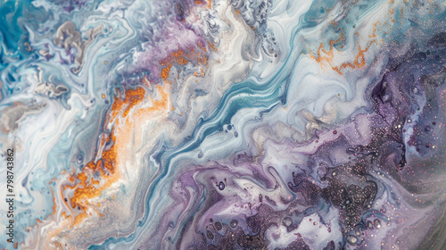 Stardust cascade marble ink meandering through a cosmic cascade, capturing the dynamic flows and shimmering particles found within celestial nebulae.