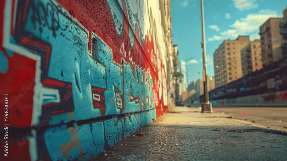 Fototapeta premium Exploration of contemporary graffiti art on a city wall, focusing on sleek, modern designs and urban creativity.