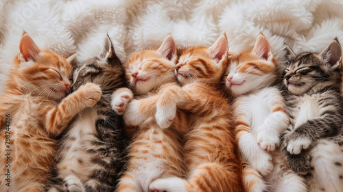 cute kittens sleep on the bed. Selective focus.