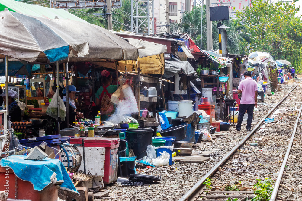 Squatters on the railway tracks in Bangkok, Thailand.