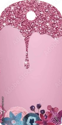 Decorated label - base - modern style vector graphics - pink glitter with flowers - ideal as a package sealer, gift tag, jam, liquor, card, vases, bottles, for cricut, sublimation, cutting plotter