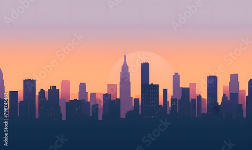 city skyline at dusk  with edifices rendered in shades of navy and charcoal against a sky of twilight hues  Generative AI
