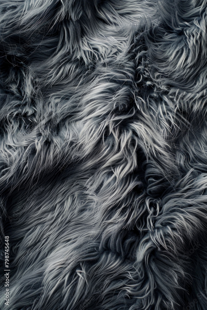 Fototapeta premium Textured surface of faux fur fabric, showcasing its soft and fluffy appearance. Faux fur textures offer a luxurious and tactile backdrop, perfect for conveying coziness and comfort 