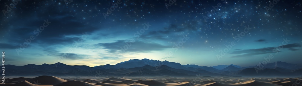 Desert vista with sand dunes under a starry night sky, providing a serene and expansive view, ideal for a tranquil and contemplative wallpaper