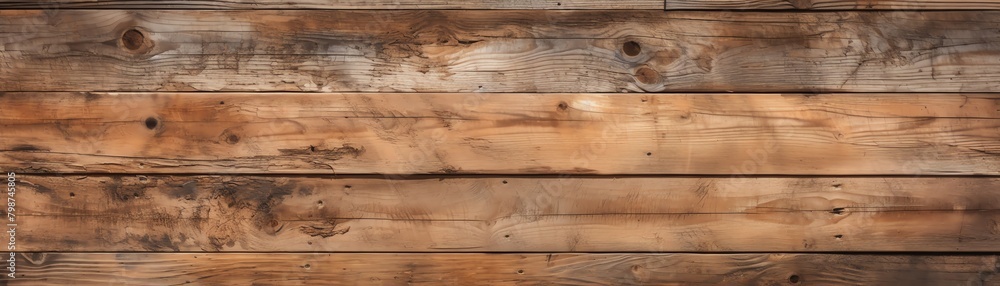 Fototapeta premium Distressed wooden planks arranged as a backdrop, providing a textured and rustic setting suitable for vintage or artisanal product mockups