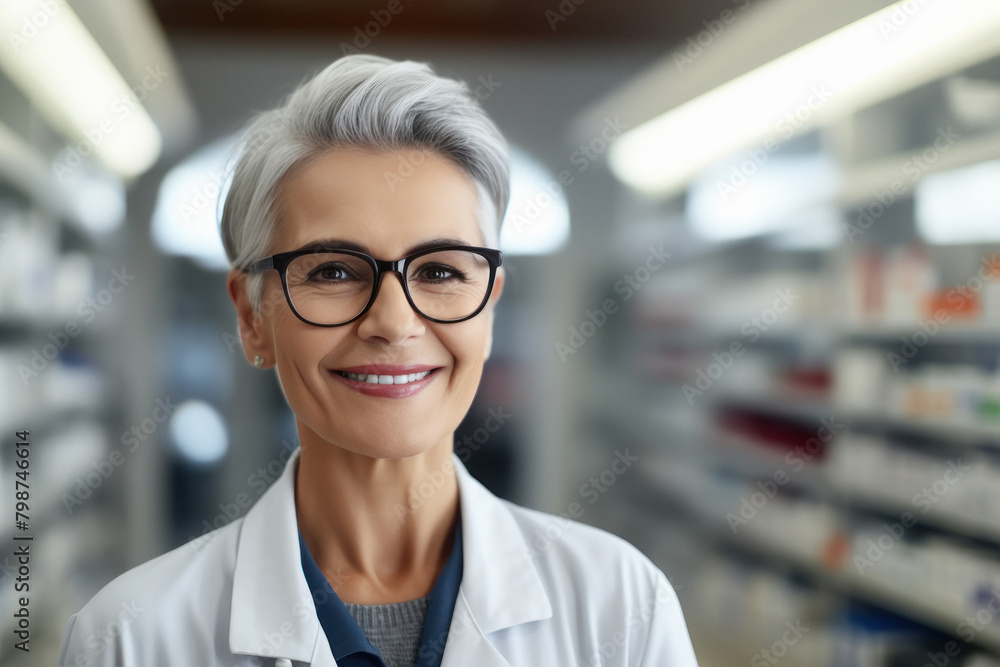 senior female pharmacist's standing at medical store