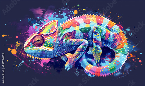 abstract illustration of a chameleon in childish style, logo for t-shirt print  photo